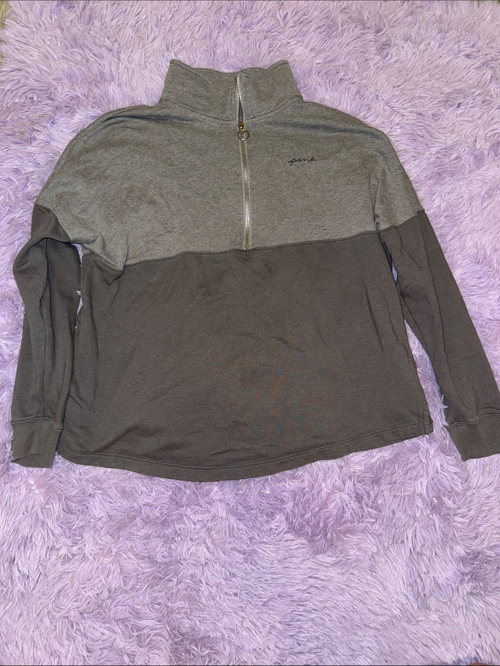 PINK Victoria's Secret Two-Tone Gray Half-Zip Pullover